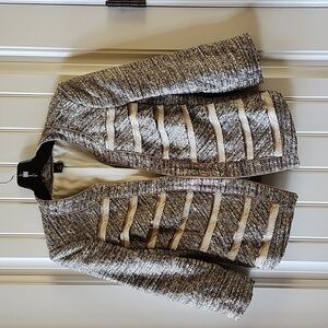 White House Black Market Tweed Metallic Gold, Silver and Cream Blazer, Size 4